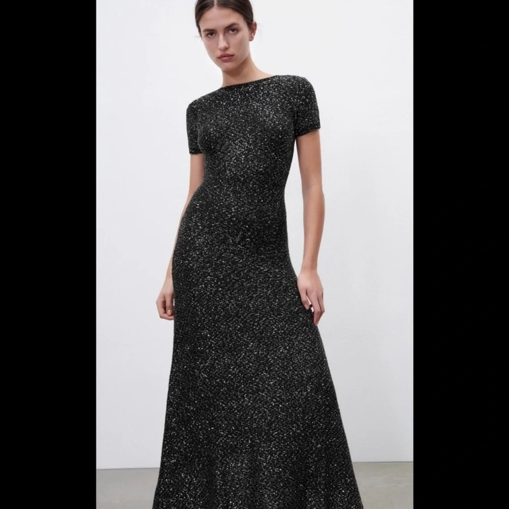 ZARA NWT LIMITED EDITION SEQUIN KNIT DRESS - BLACK - Picture 12 of 13